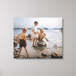 Albert Edelfelt - Boys Playing on the Shore Canvas Print
