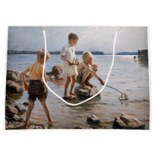 Albert Edelfelt - Boys Playing on the Shore Large Gift Bag
