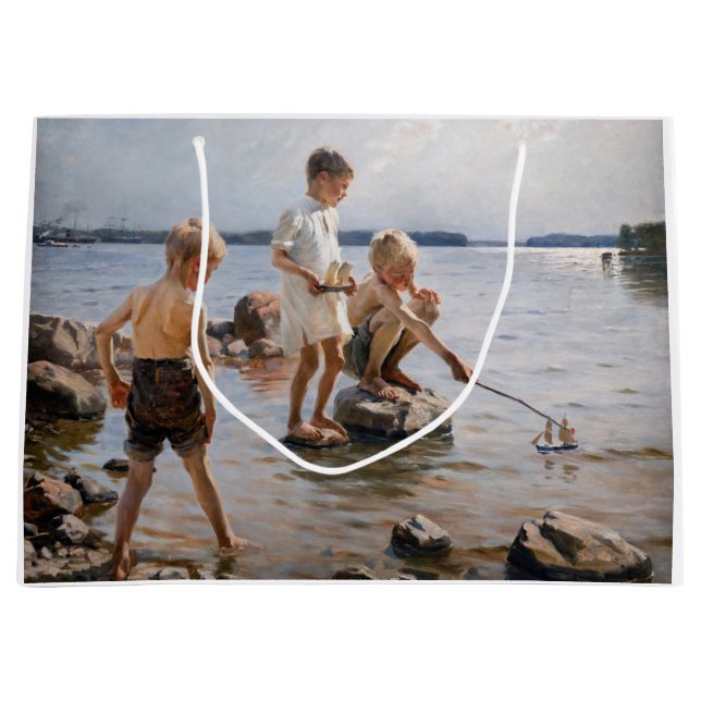 Albert Edelfelt - Boys Playing on the Shore Large Gift Bag (Front)