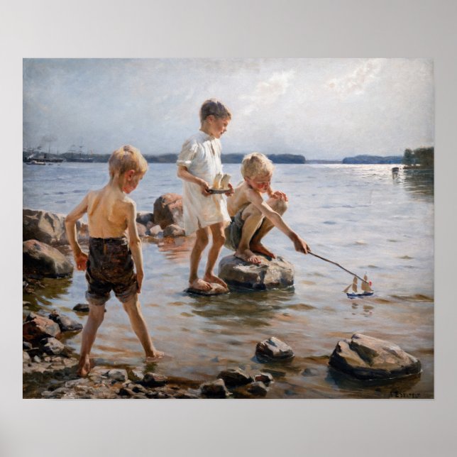 Albert Edelfelt - Boys Playing on the Shore Poster (Front)