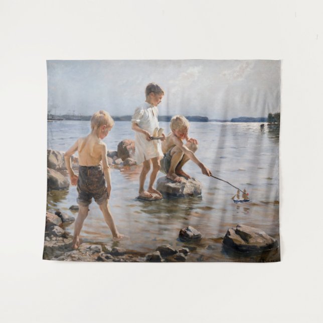 Albert Edelfelt - Boys Playing on the Shore Tapestry (Front (Horizontal))
