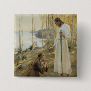 Albert Edelfelt - Christ and Mary Magdalene 15 Cm Square Badge