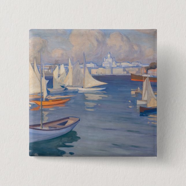 Albert Edelfelt - Harbour in Helsinki 15 Cm Square Badge (Front)