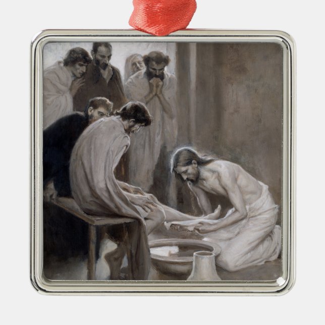 Albert Edelfelt - Jesus Washing Feet of Disciples Metal Tree Decoration (Front)