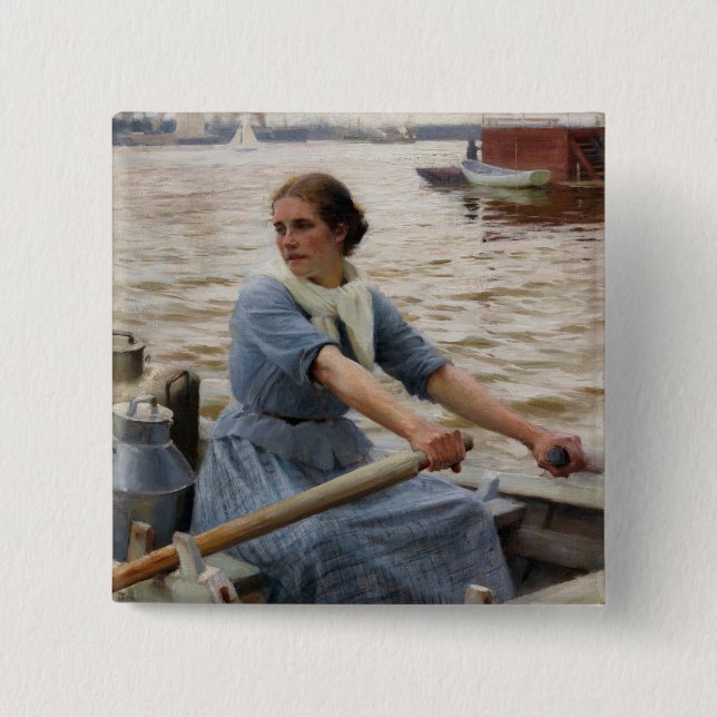 Albert Edelfelt - La Laitiere 15 Cm Square Badge (Front)