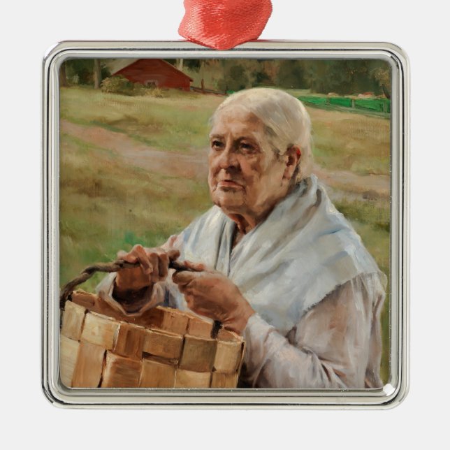 Albert Edelfelt - Old Woman with a Splint Basket Metal Tree Decoration (Front)
