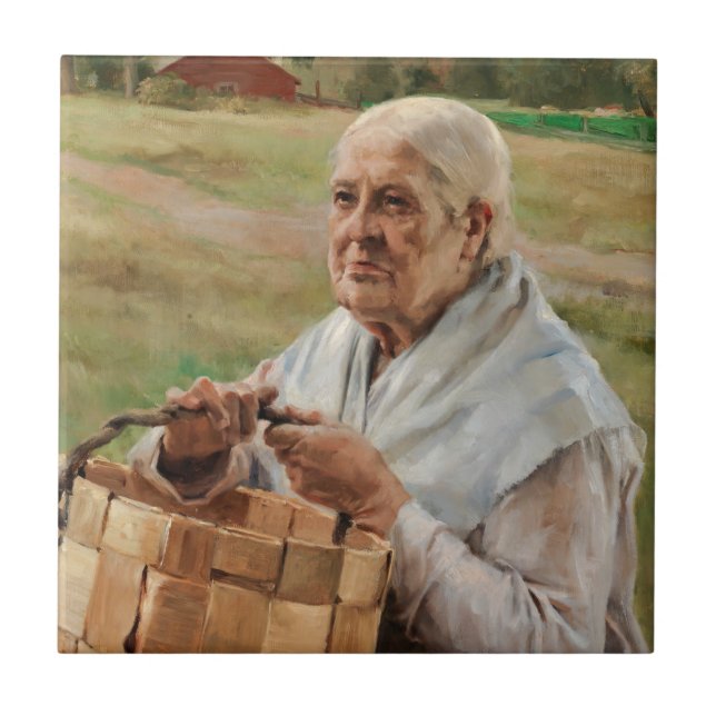 Albert Edelfelt - Old Woman with a Splint Basket Tile (Front)