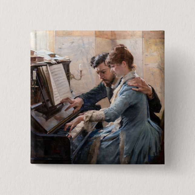 Albert Edelfelt - Playing the Piano 15 Cm Square Badge (Front)