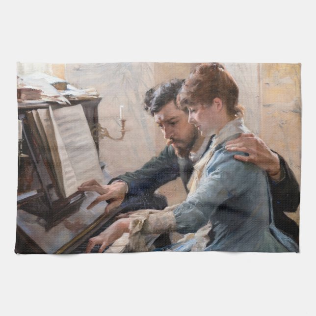 Albert Edelfelt - Playing the Piano Tea Towel (Horizontal)