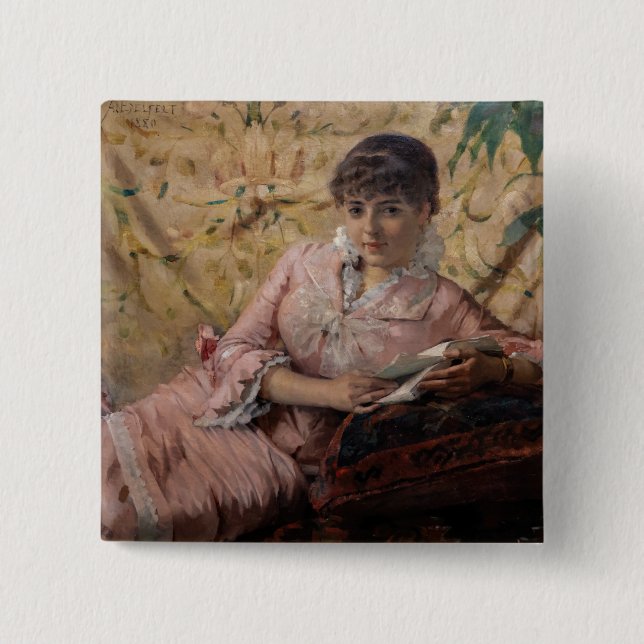 Albert Edelfelt - The Reading Parisienne 15 Cm Square Badge (Front)