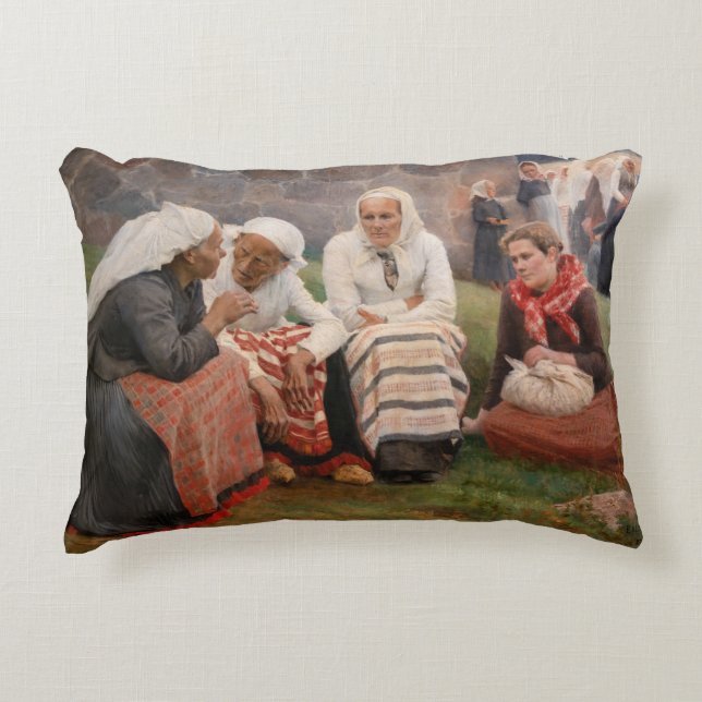 Albert Edelfelt - Women Outside the Church Decorative Cushion (Front)