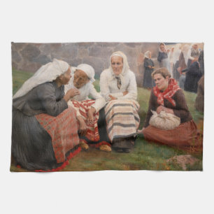 Albert Edelfelt - Women Outside the Church Tea Towel