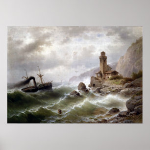Albert Rieger Steamboat off the Coast Poster