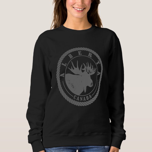 Alberta Canada Moose Vintage Hiking Camping Nature Sweatshirt (Front)