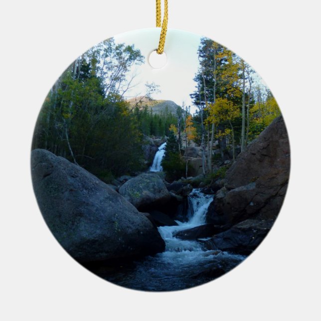Alberta Falls at Sunrise at Rocky Mountains Ceramic Tree Decoration (Front)