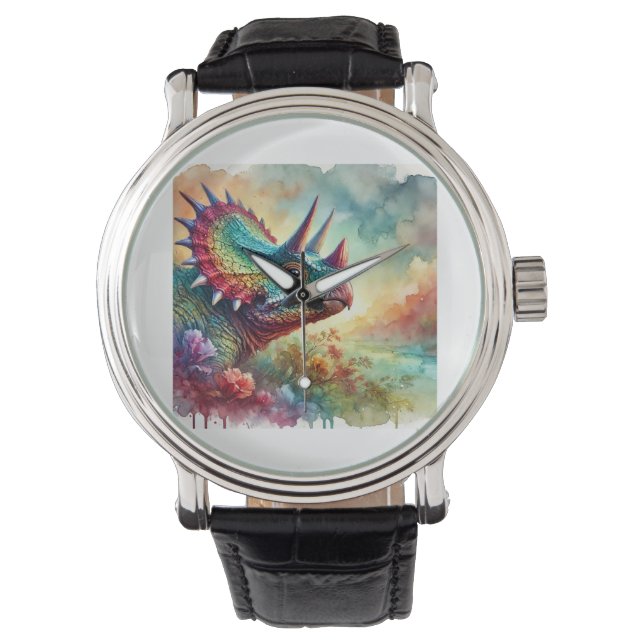 Albertaceratops in Nature 240824AREF125 - Watercol Watch (Front)