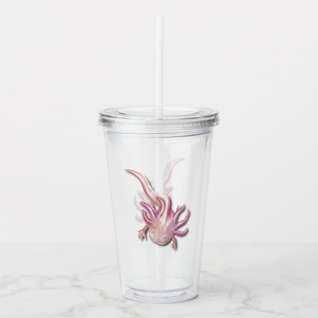 Albino Axolotl "Walking Fish" Art Acrylic Tumbler (Front)