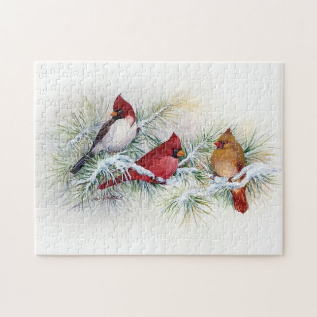 Albino Cardinal Visits Jigsaw Puzzle (Horizontal)