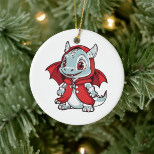 Albino Dragon in Red Ceramic Tree Decoration