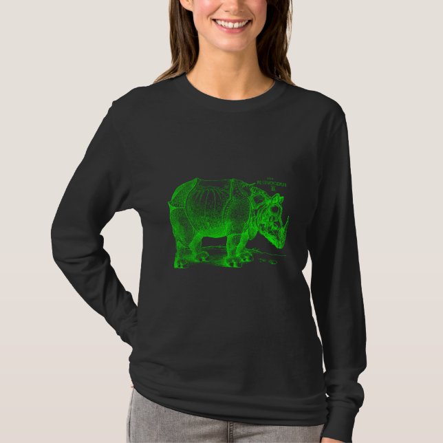 Albrecht Durer Renaissance Rhinoceros in Green T-Shirt (Front)