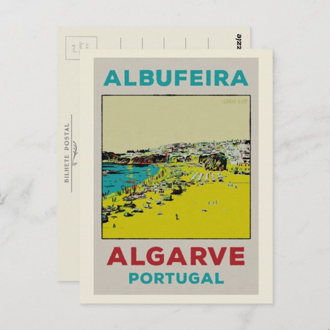 Albufeira beach illustration Algarve Postcard (Front/Back)