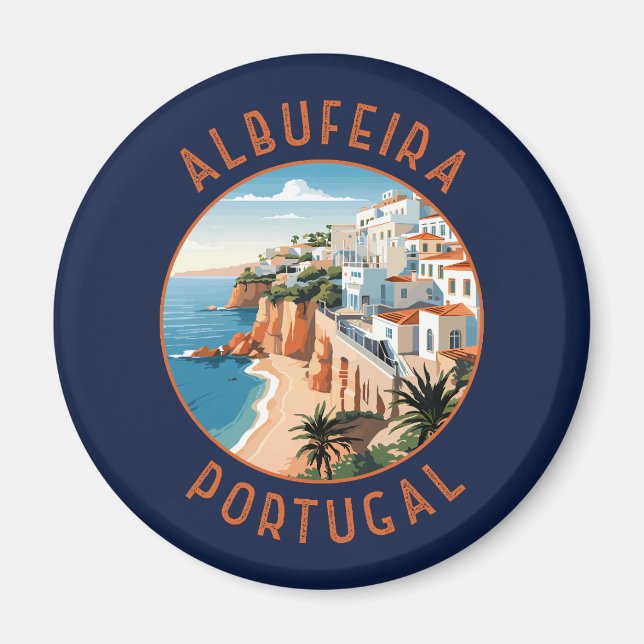 Albufeira Portugal Retro Distressed Circle Magnet (Front)