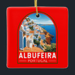 Albufeira Portugal Travel Art Vintage Ceramic Ornament<br><div class="desc">Albufeira retro vector travel design. Albufeira is a coastal city in the southern Algarve region of Portugal. It’s a former fishing village that has become a major holiday destination.</div>
