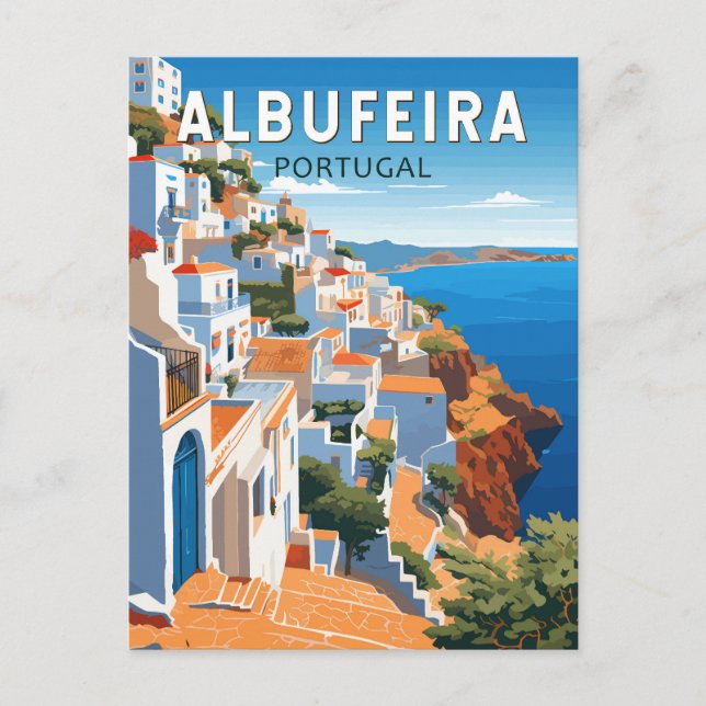Albufeira Portugal Travel Art Vintage Postcard (Front)