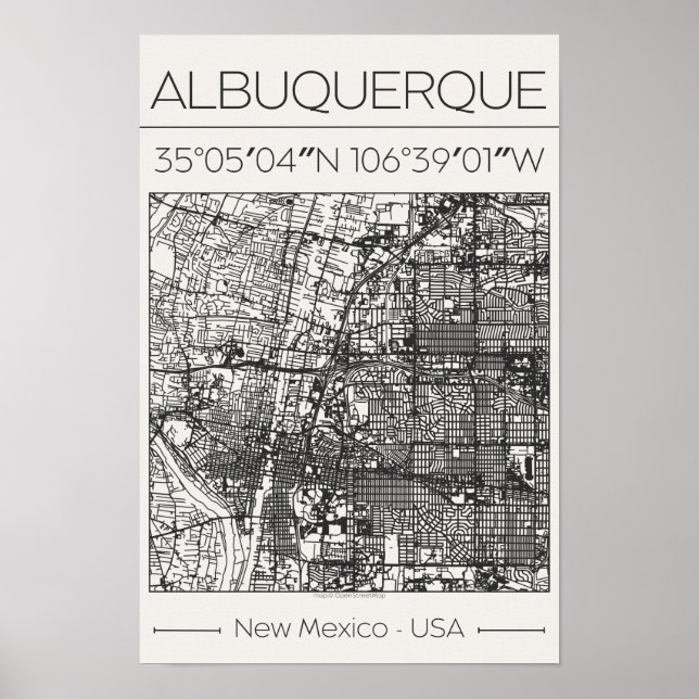 Albuquerque New Mexico Charcoal City Map Poster  (Front)