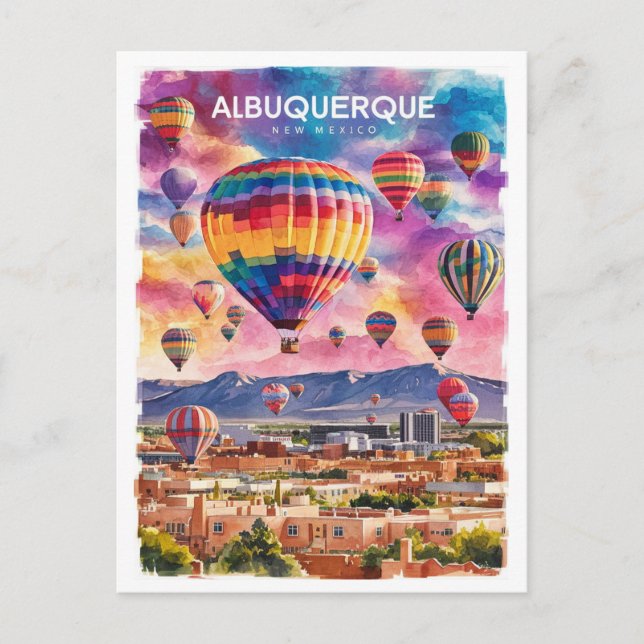 Albuquerque New Mexico Hot Air Balloons watercolor Postcard (Front)