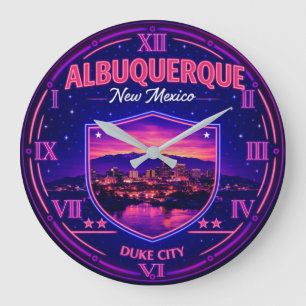 Albuquerque New Mexico Neon Skyline Duke City Large Clock