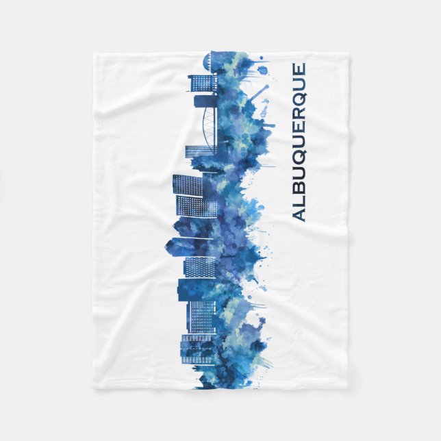 Albuquerque New Mexico Skyline Blue Fleece Blanket (Front)