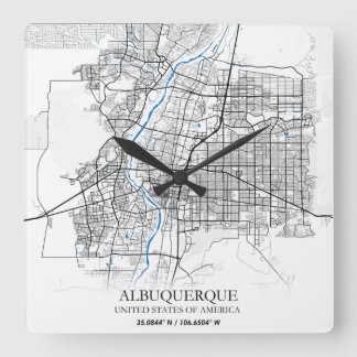 Albuquerque New Mexico Texas USA Travel City Map Square Wall Clock
