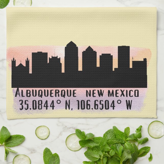 Albuquerque NM City Skyline Tea Towel (Folded)