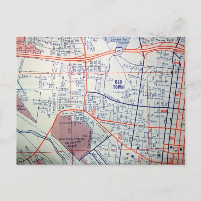 ALBUQUERQUE, NM Vintage Map Postcard (Front)