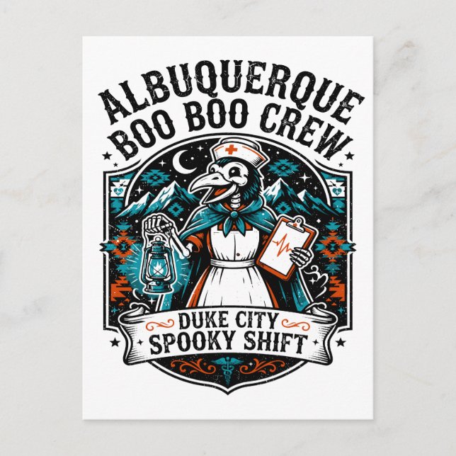 Albuquerque Skeleton Plague Doctor Night Shift Postcard (Front)