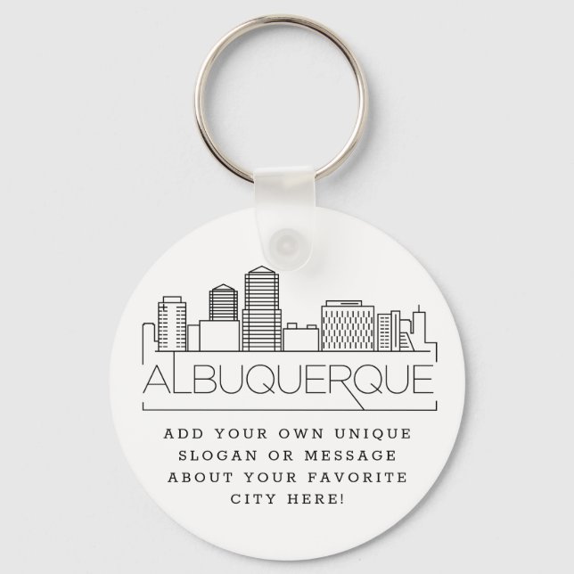 Albuquerque Stylized Skyline | Custom Slogan Key Ring (Front)