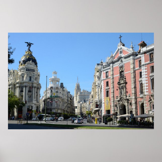 Alcala and Gran Via Street, Madrid Poster (Front)