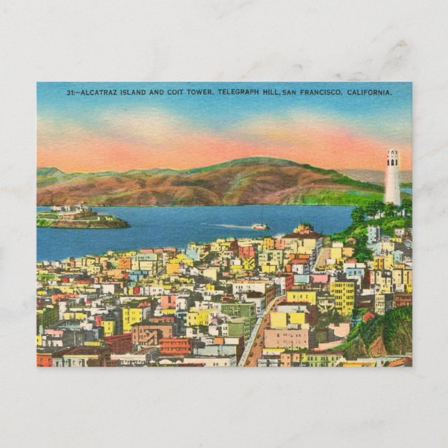 Alcatraz Coit Tower San Francisco Postcard (Front)