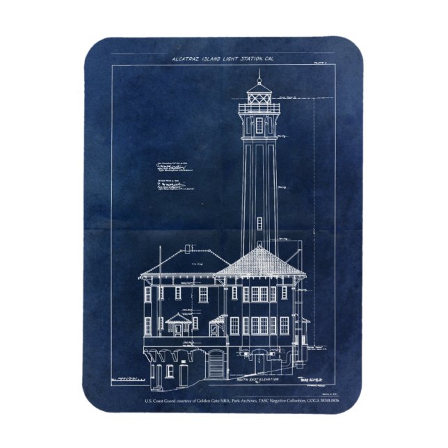 Alcatraz Island Lighthouse Vintage Blueprint Magnet (Vertical)