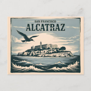 Alcatraz Island Prison San Francisco Travel Rertro Postcard