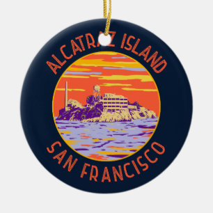 Alcatraz Island San Francisco Distressed Circle Ceramic Tree Decoration