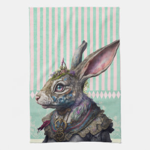 Alce in wonderland White rabbit watercolour Tea Towel
