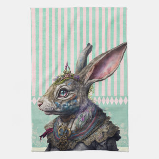 Alce in wonderland White rabbit watercolour Tea Towel