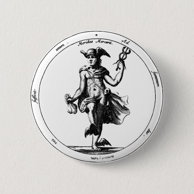 Alchemical Mercury and caduceus 6 Cm Round Badge (Front)