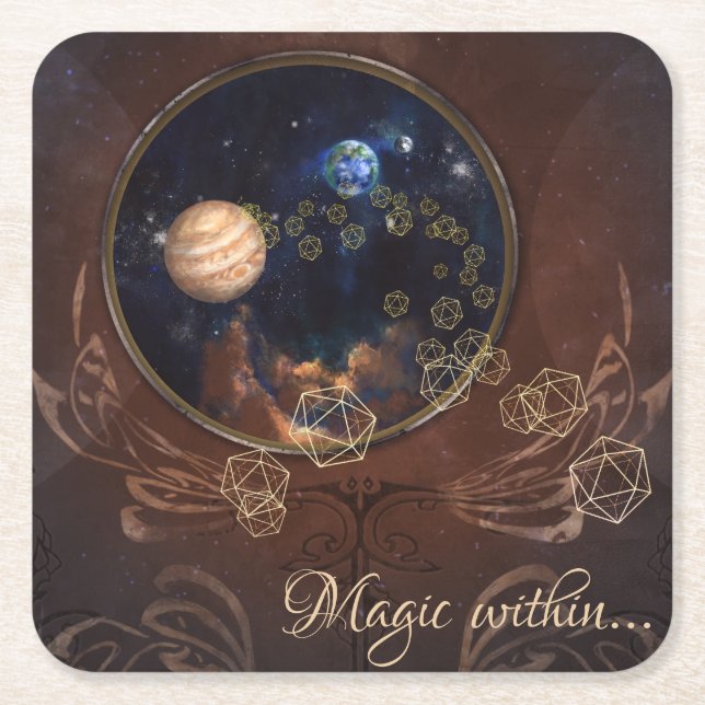 Alchemist cosmic antique mediaeval book square paper coaster (Front)