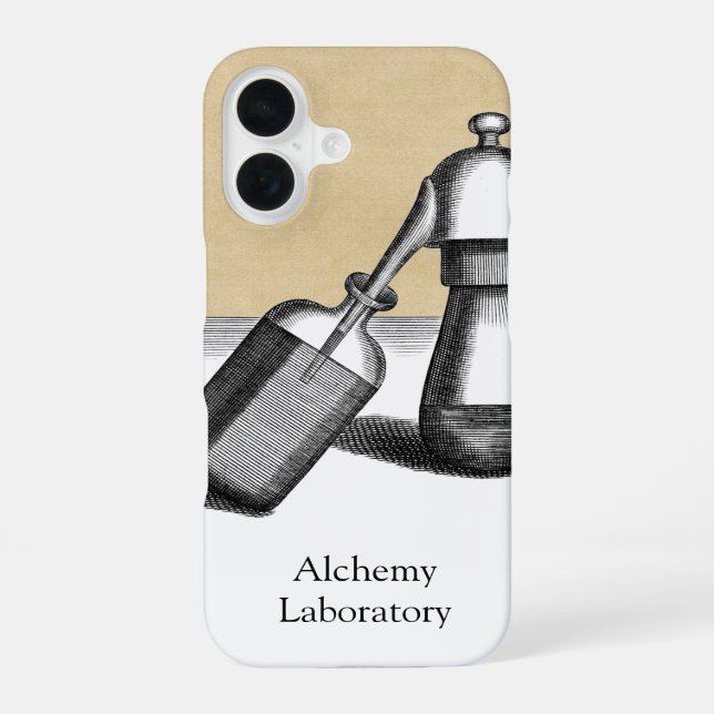 Alchemy Lab Equipment with Name iPhone 16 Case (Back)