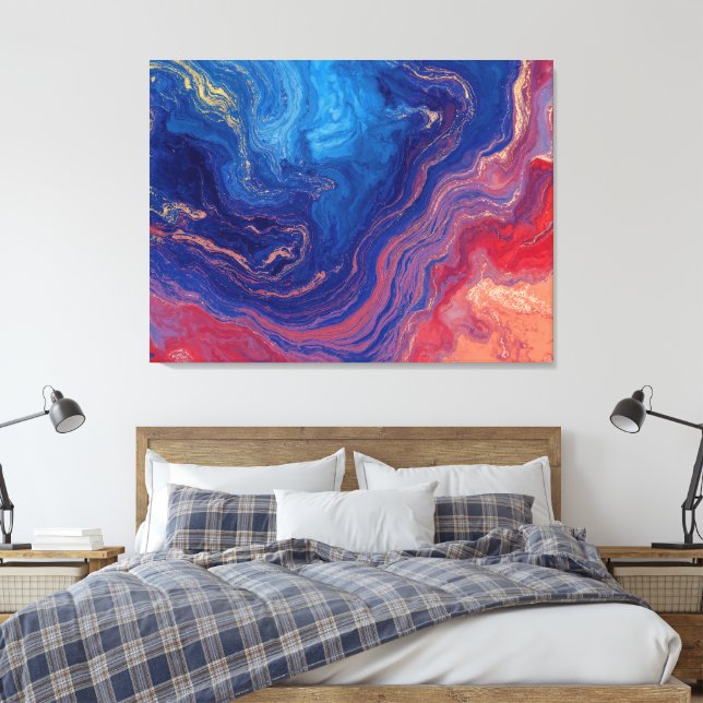 “Alchemy of Currents” – A Colourful Abstract Canvas Print (Insitu(Bedroom))