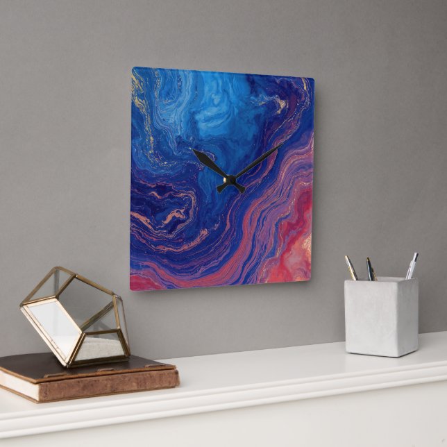 “Alchemy of Currents” – A Colourful Abstract Square Wall Clock (Office)
