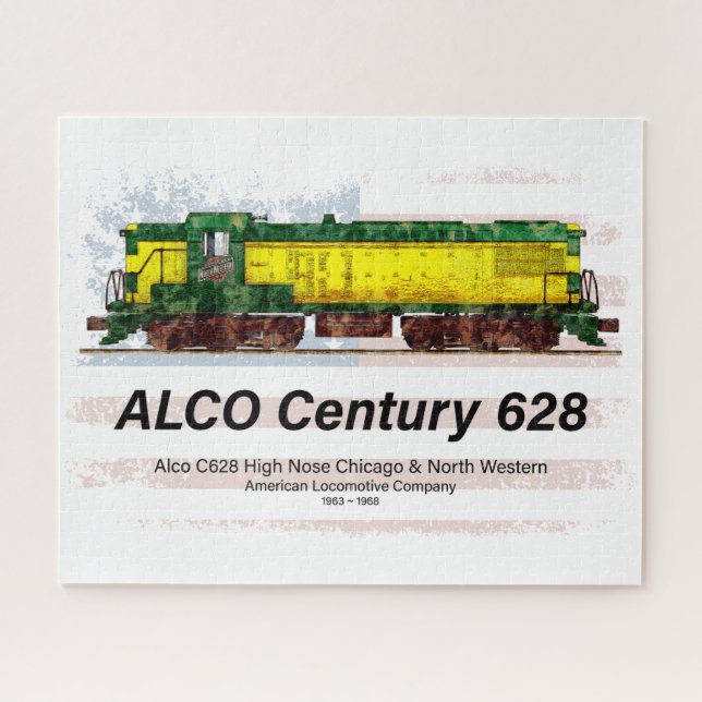 Alco C-628 Diesel Locomotive and American flag Jigsaw Puzzle (Horizontal)